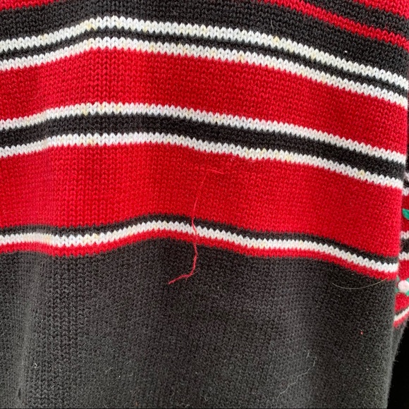 Vintage 90s Red and Black Striped Floral Crochet Crewneck Button Down Sweater - Picture 15 of 16